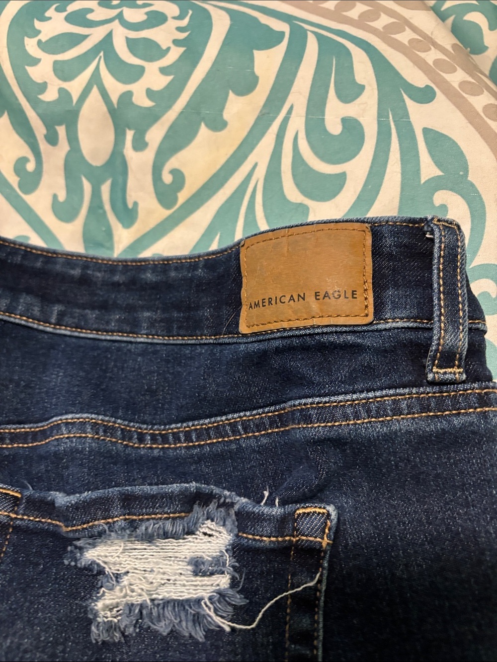 American Eagle Outfitters Dark Blue Distressed Denim Cutoff Shorts - Picture 5 of 6